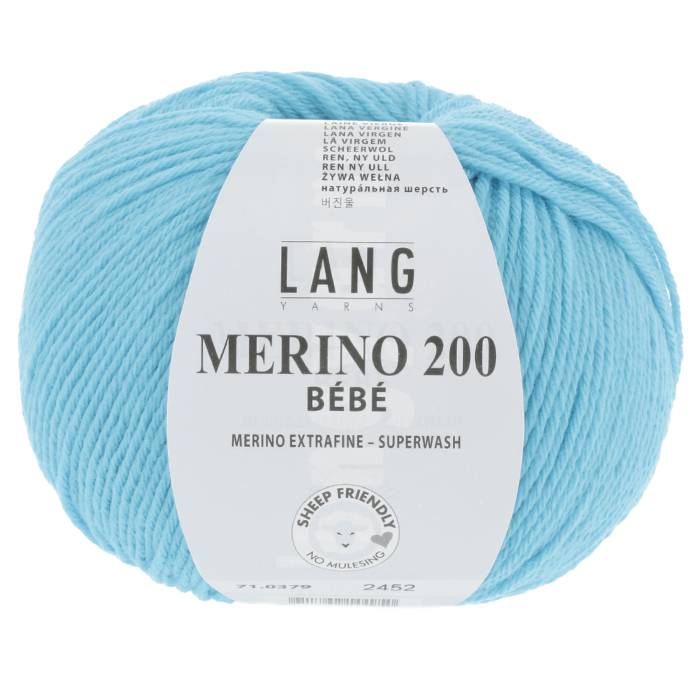 lang-yarns-merino-bebe-200-farge-379 Merino 200 bebe er et strikkegarn fra Langyarns. Garnet inneholder 100% merinoull (extrafine mulesing free). 50 g ca 203 meter. Strikkefasthet 28 masker x 32 omganger på pinne 3 = 10 x 10 cm. Garnet passer like godt til både barn og voksne. Her i fargen 379.